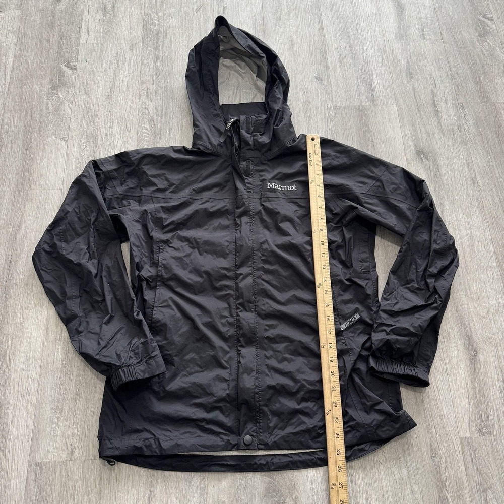 Marmot Jacket Womens Medium Black Hooded Rain Shell Waterproof Windbreaker Coat - Picture 2 of 6